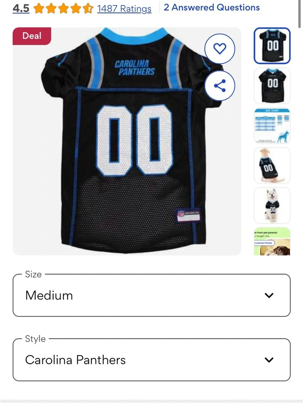 NFL Carolina Panthers Black & Blue Pet Jersey